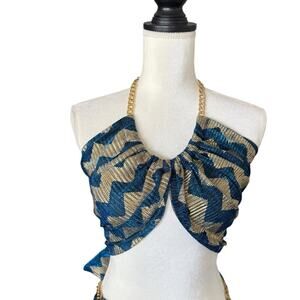 Lamperos Atelier Custom Poolside Blue and Gold Swim Cover Set Size Medium